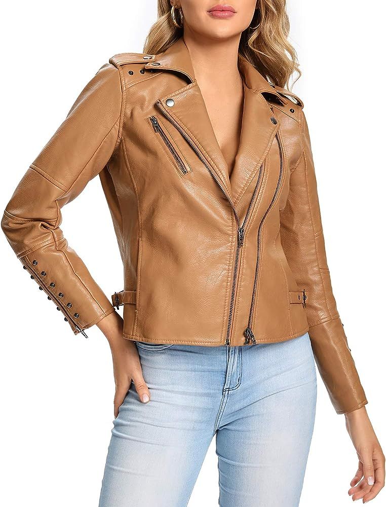 S P Y M Women's Faux Leather Fashion Quilted Moto Biker Jacket Plus size and Regular Size | Amazon (US)