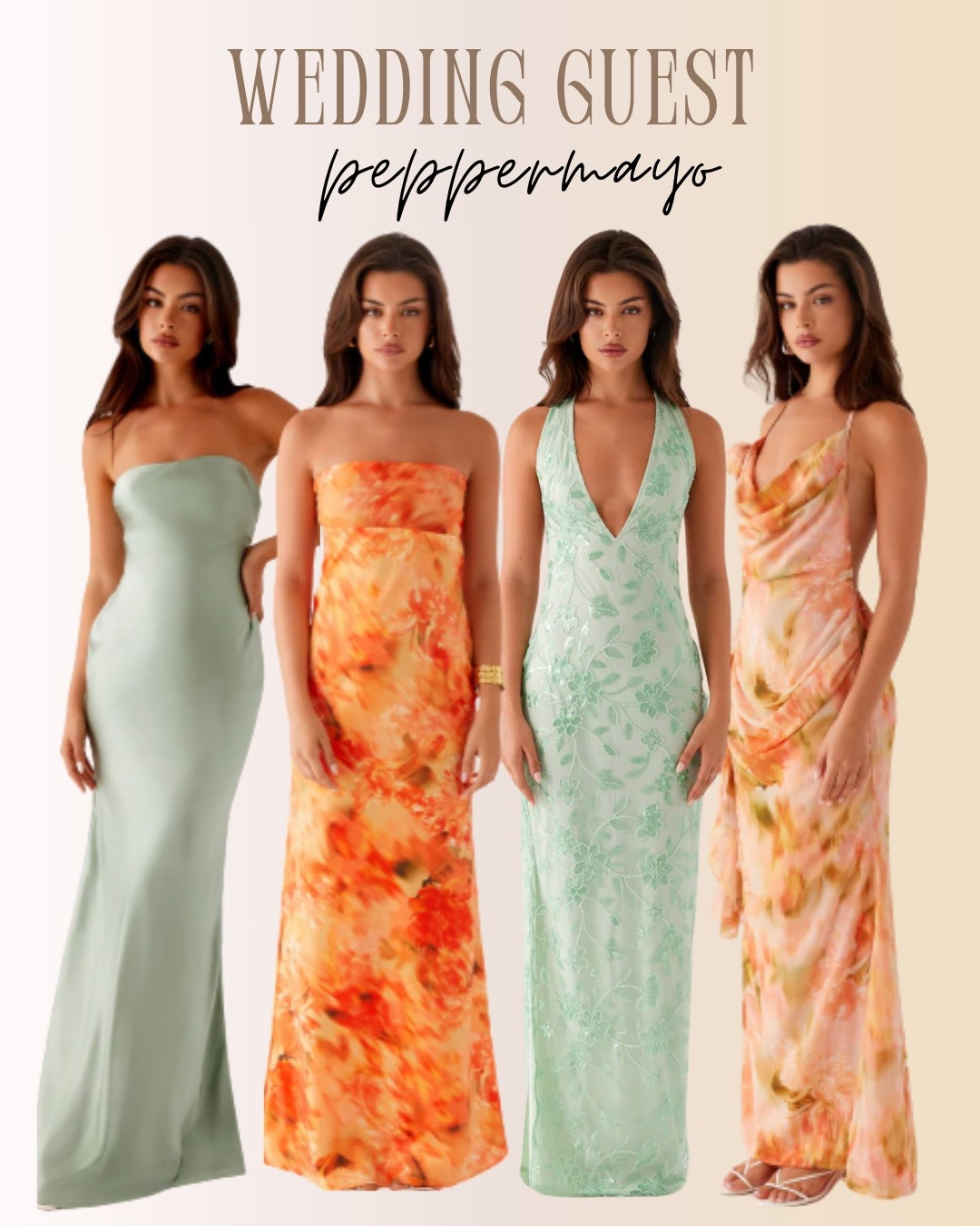 These stunning wedding guest dresses from Peppermayo are elegant, timeless, and perfect for spring and summer celebrations. From soft sage and mint green gowns to floral prints in vibrant orange and peach tones, each dress offers a flattering silhouette with romantic details like cowl necklines and delicate embroidery. Ideal for formal weddings or outdoor ceremonies, these maxi dresses are must-haves for your wedding guest wardrobe.
wedding guest dress, formal gown, spring wedding outfit, summer wedding guest, floral maxi dress.

#LTKSeasonal