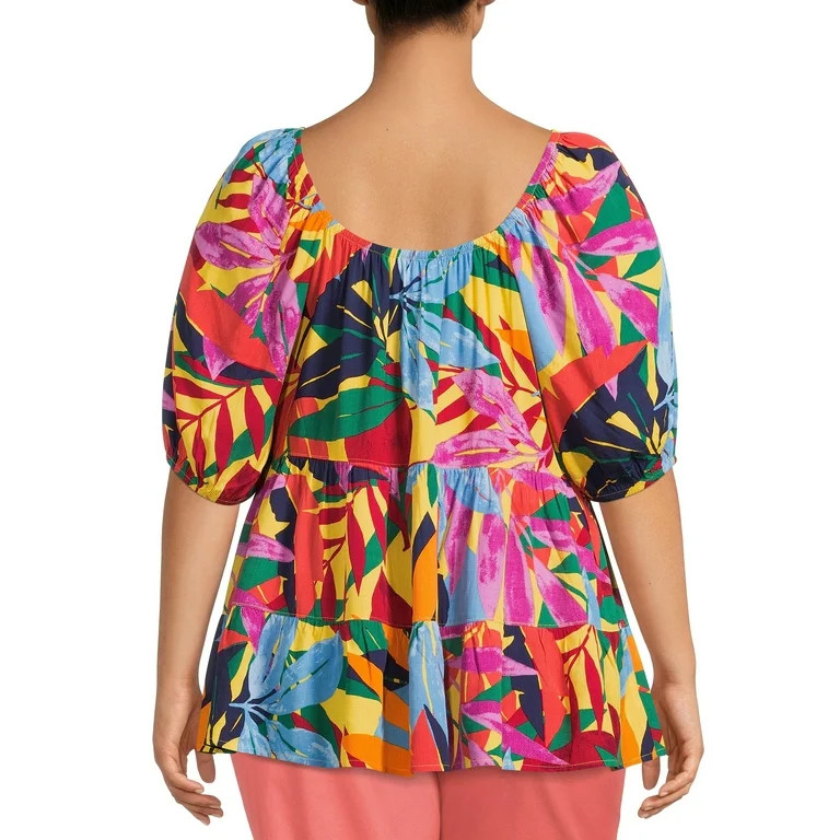 Terra & Sky Women's Plus Size Puff Sleeve Square Neck Babydoll Top - Walmart.com | Walmart (US)