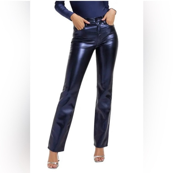 Good American Good Icon Metallic Faux Leather Pants Blue Rinse Metallic | Poshmark