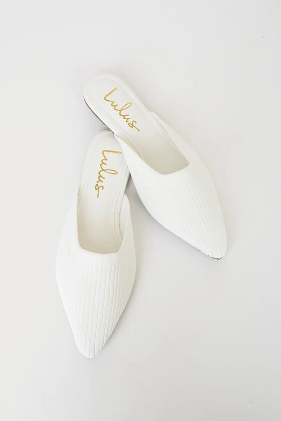 Jeaney White Ribbed Knit Pointed-Toe Mule Slides | Lulus (US)