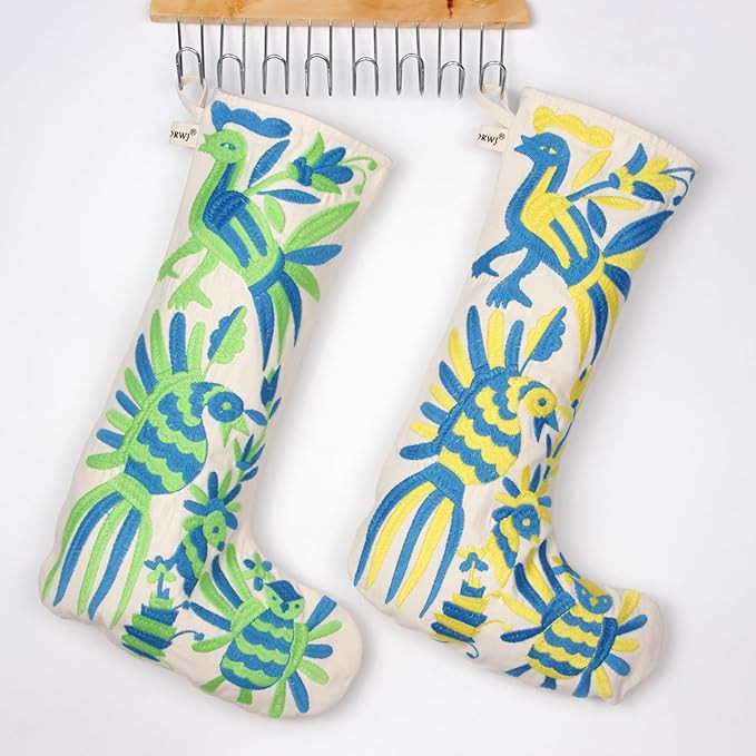 YZXDORWJ 2 Pack Mexican Embroidered Christmas Stockings 18 Inches Otomi Animals Colorful Floral f... | Amazon (US)