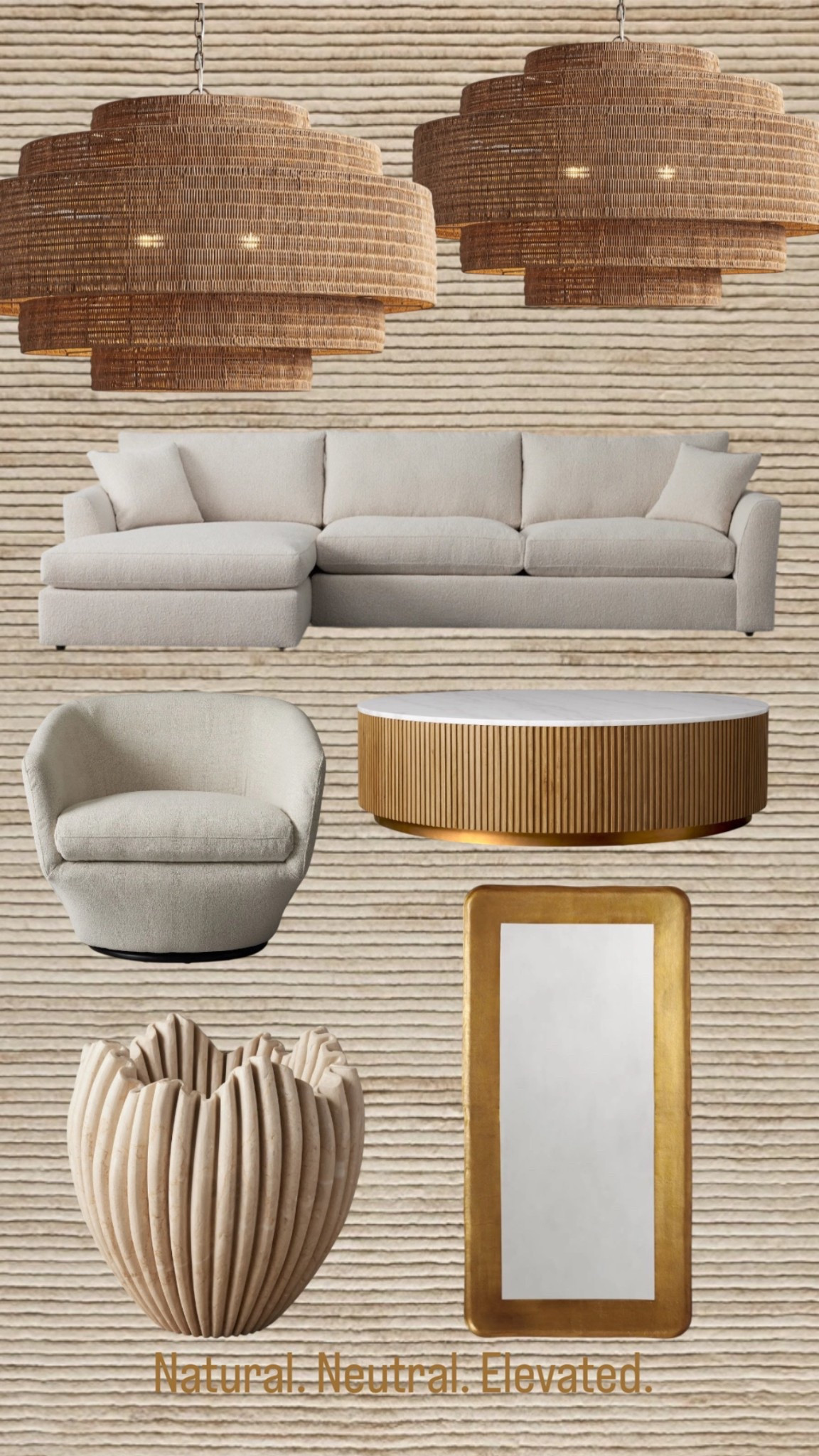Effortless elegance, rooted in texture and tone. This curated neutral living room blends sculptural lighting, soft upholstery, and organic forms for a space that feels calm, cohesive, and timeless. From the layered rattan pendants to the fluted coffee table and stone-like accents, each piece brings warmth and sophistication—proof that neutrals never mean boring.

#ModernNeutral #InteriorInspo #CozyMinimalism #TexturedDesign #NeutralPalette #HomeStyling #ElevatedInteriors #DesignDetails #OrganicModern #RattanLighting #FlutedFurniture #SoftTones #CuratedSpaces #TimelessStyle #WarmNeutrals

#LTKSeasonal #LTKHome #LTKStyleTip