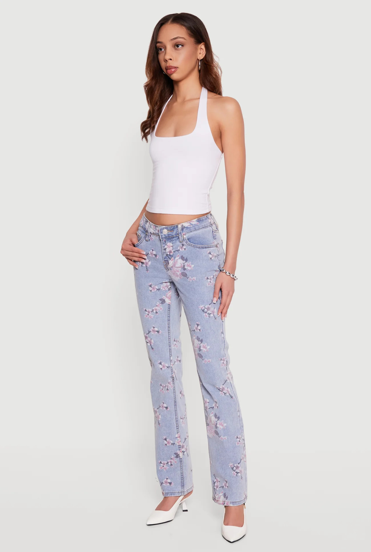 Almost Famous Cherry Blossom Print Jeans | Rainbow Shops