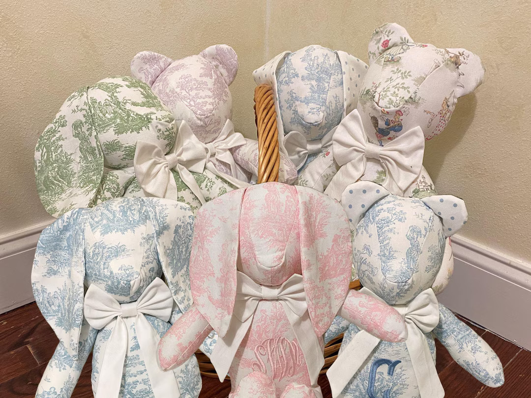 Toile Teddy Bear, Toile Bunny, Stuffed Animal Bear, Stuffed Toy, Personalized Stuffed Animal, Per... | Etsy (US)