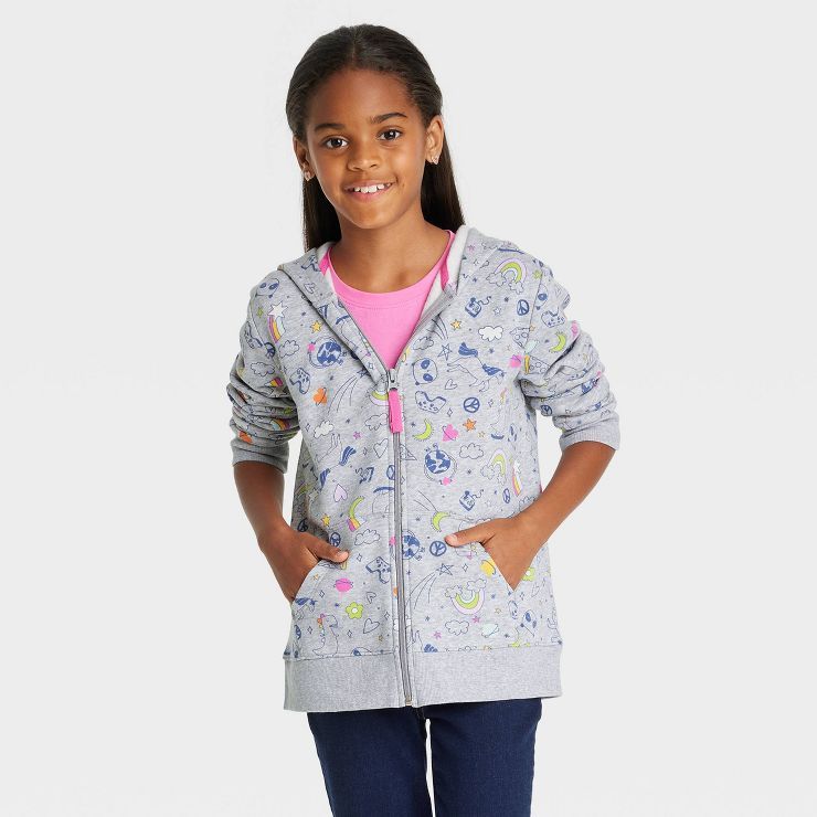 Girls' Printed Zip-Up Fleece Hoodie - Cat & Jack™ | Target