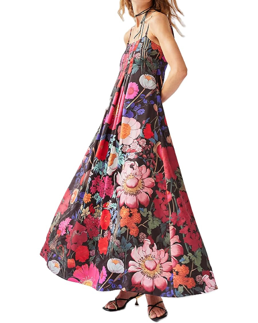 NUFIWI Women Boho Graffiti Cami Long Dress Graphic Spaghetti Strap Flowy Maxi Dress Square Neck C... | Amazon (US)