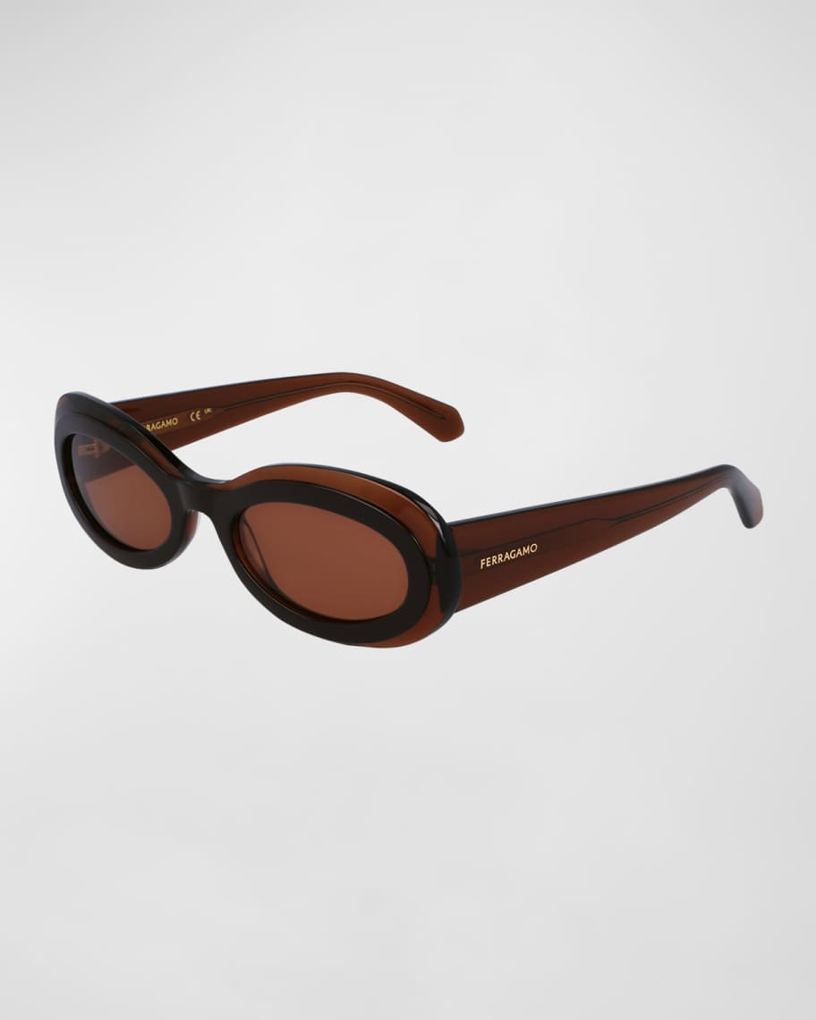 Ferragamo Classic Logo Acetate Oval Sunglasses | Neiman Marcus