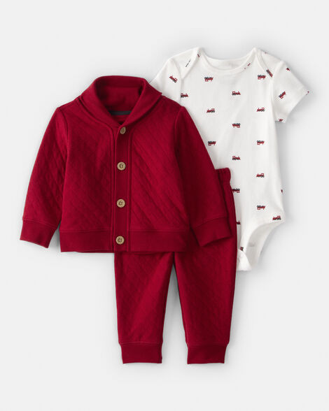 Baby Boy 3-Piece Quilted Cardigan Outfit Set - Red | Carter's Inc