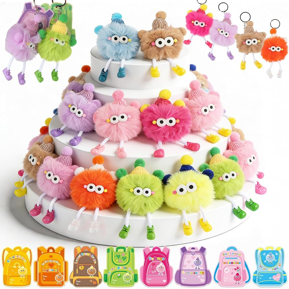 24 Sets Valentines Day Gifts for Cute Plush Keychains with Valentines Day Cards Funny Keychains f... | Amazon (US)