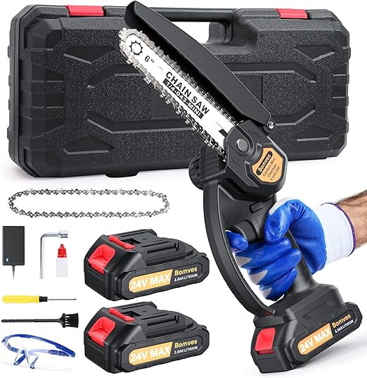 Cordless Mini Chainsaw, 6-INCH Electric Power Chainsaw, Battery Powered 2Pcs 24V 2000MAH Recharge... | Amazon (US)