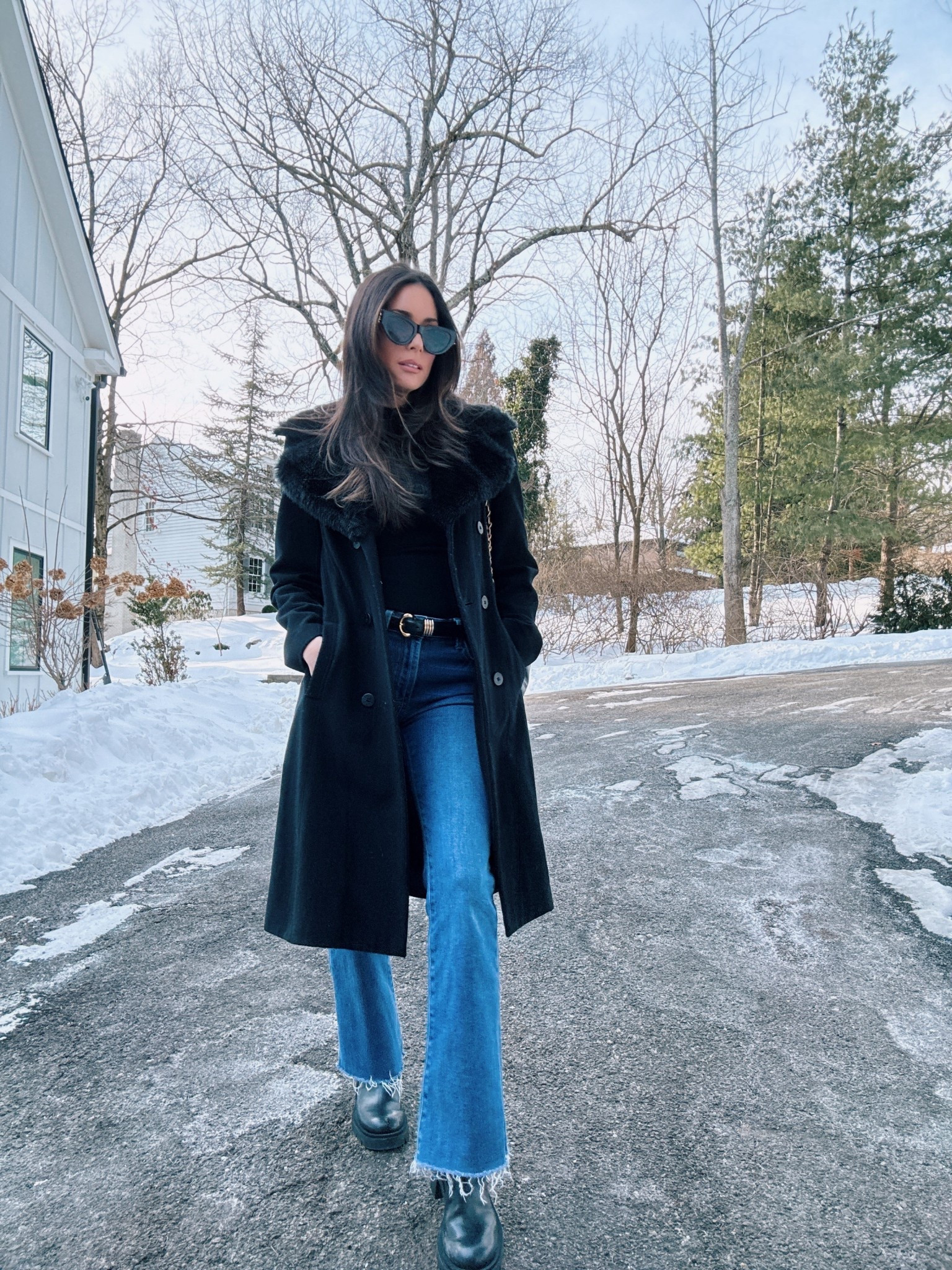 Proof that the best outfits are built on basics.  Black coat, black knit, denim, boots—done🖤 shop winter basics 

#LTKOver40 #LTKdayinmylife #LTKSeasonal