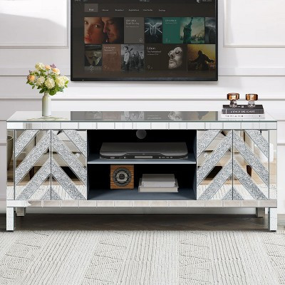 TV Stand for 65 Inch TV, Mid Century Center with Storage, TV Console with Open Shelf and 2 Cabinets for Bedroom and Living Room Silver | Target