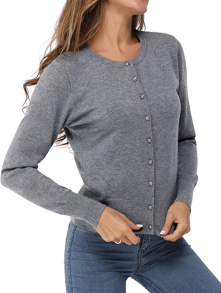 Newshows Women's Lightweight Button Down Cardigan Long Sleeve Casual Crew Neck Soft Knit Cardigan... | Amazon (US)