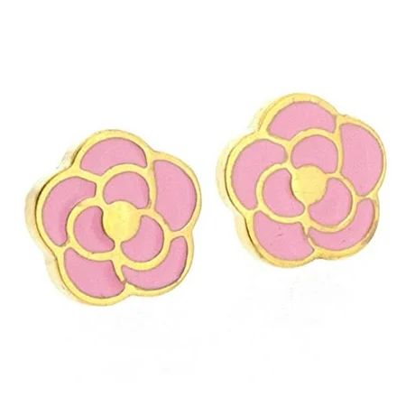 Edforce Womens 18k Gold Plated Classic Pink Flower Stud Earrings, (12mm) | Walmart (US)