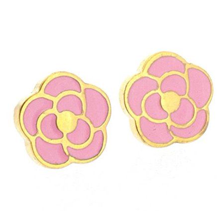 Edforce Womens 18k Gold Plated Classic Pink Flower Stud Earrings, (12mm) | Walmart (US)