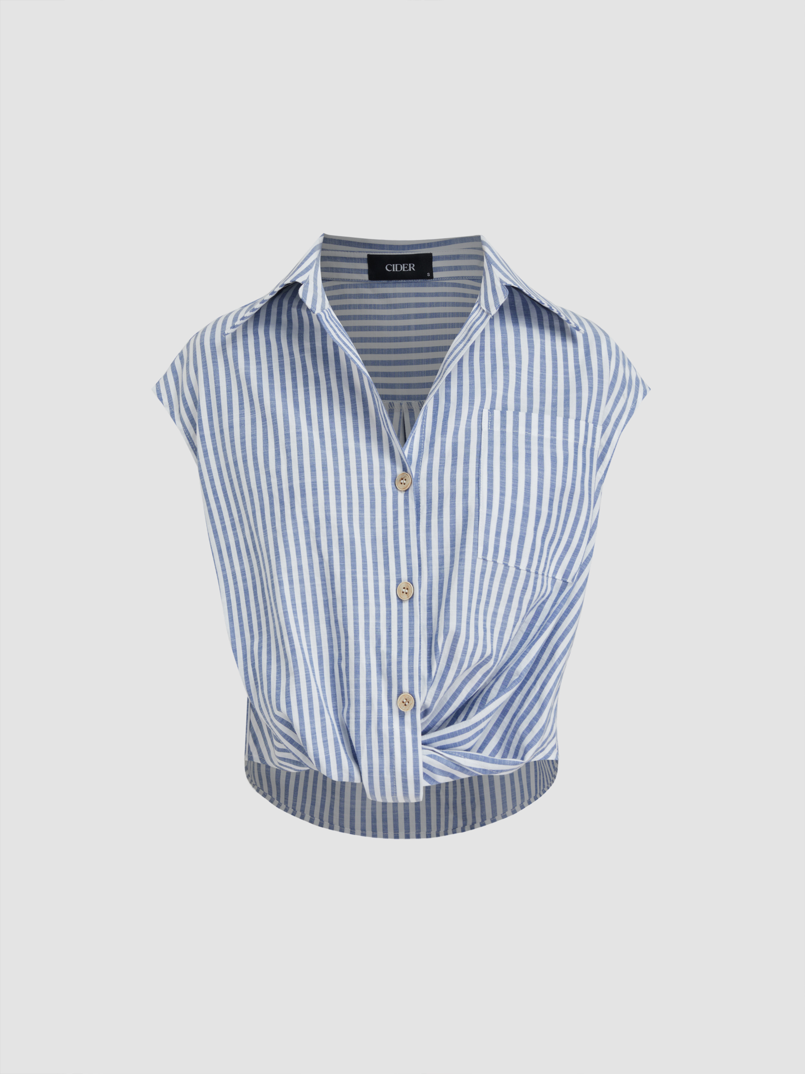 Tejido Camisa de algodón mezclado con cuello y rayas torsas For Trabajo. | Cider
