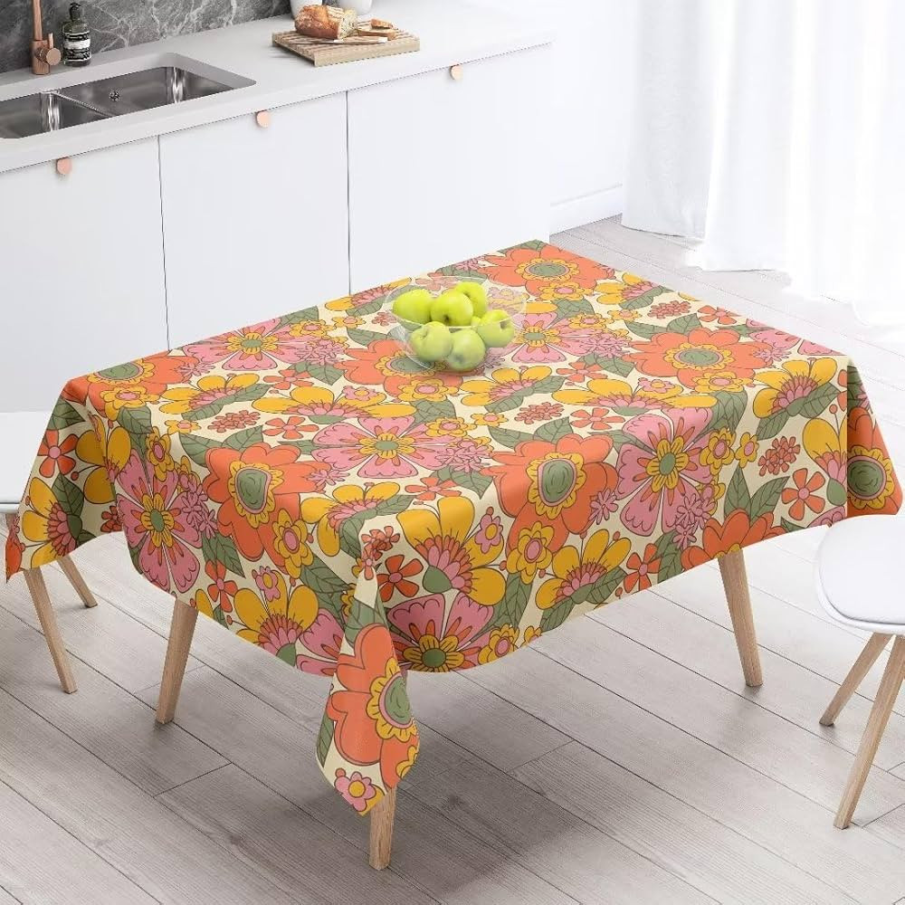 70's Retro Floral Tablecloth Hippie Boho Daisy Birthday Party Decoration Plastic Table Cloth Wash... | Amazon (US)