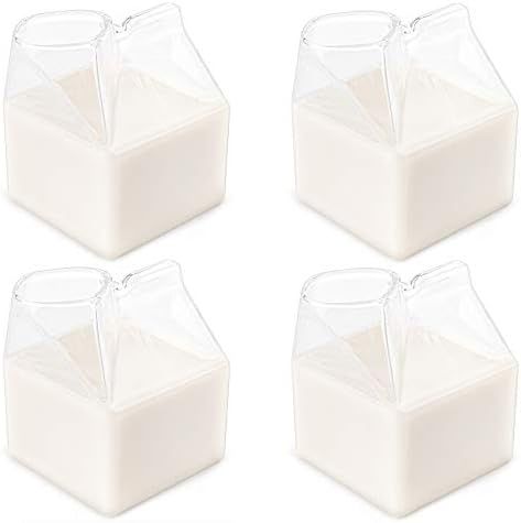 WUWEOT 4 Pack Glass Milk Carton, Clear Square Mini Cup Creamer Pitcher Coffee Box for Milk, Coffe... | Amazon (US)