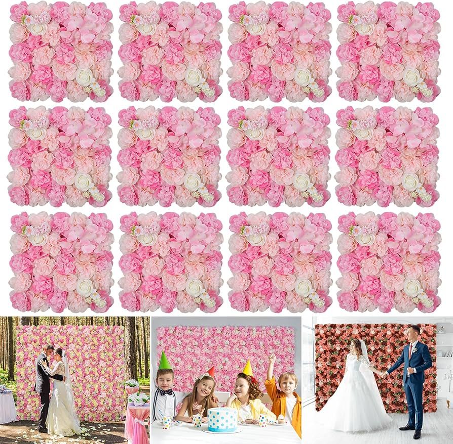 RIDDSEE 3D Flowers Wall Panel 15 * 15inch-12Pcs Artificial Flower Wall Background Silk Rose Mat f... | Amazon (US)