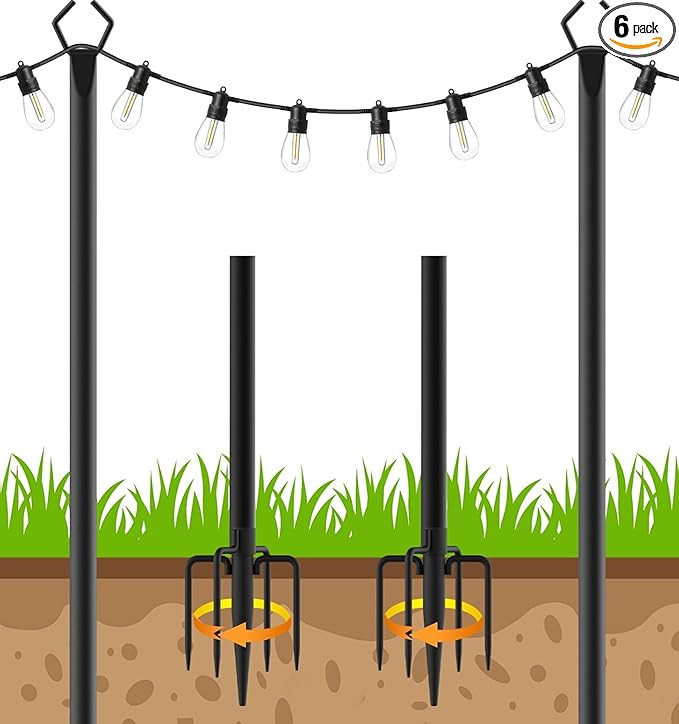 2 Pack String Light Poles,Poles for Outdoor String lights10 Ft Metal Poles with Fork for Outdoor ... | Amazon (US)