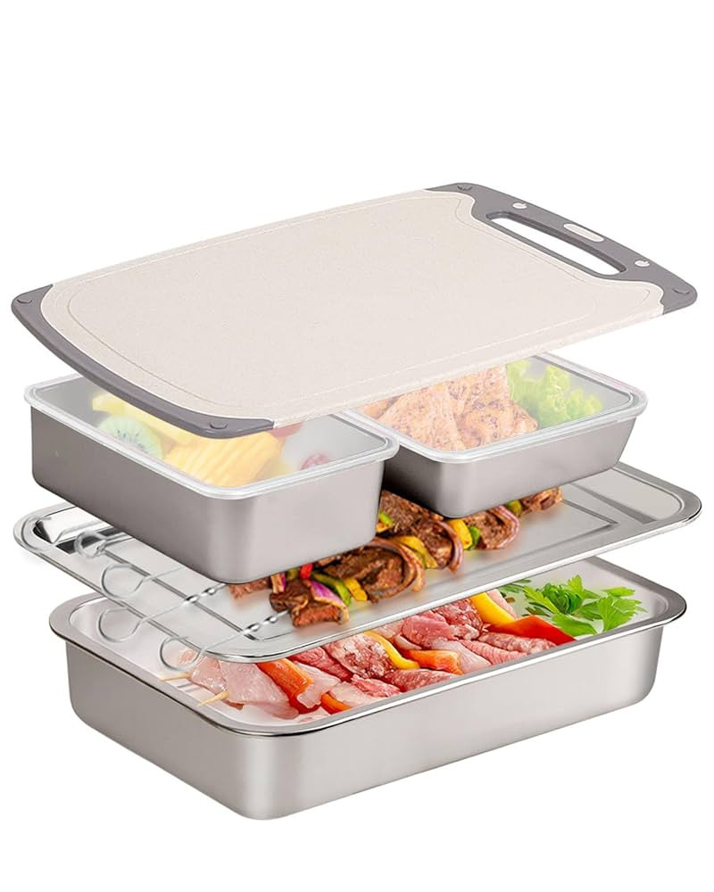 Grill Prep Trays Set Of 5,BBQ Tray,Grilling Prep And Serve Trays,Stainless Steel Grill Platter,In... | Amazon (US)