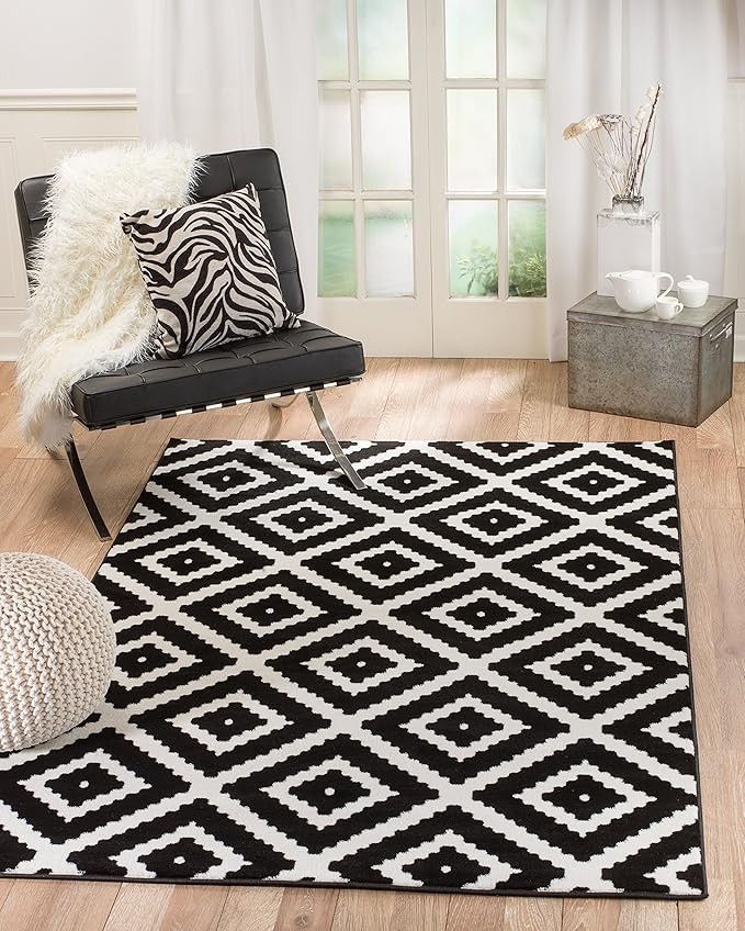 Summit 046 Black White Diamond Area Rug Modern Abstract Many Sizes Available , 4'.10" x 7'.2" | Amazon (US)