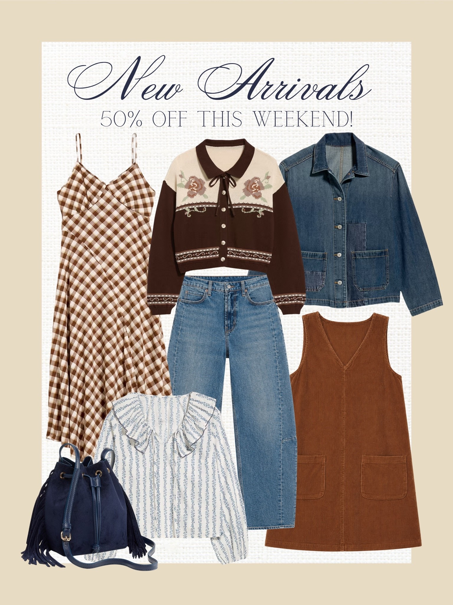 New arrivals are 50% off this weekend and these fall-ready pieces are so good 🤎 Loving the mix of denim, corduroy, gingham, floral knits, and easy layering pieces that can start now and carry into fall.

Old Navy new arrivals, fall outfit ideas, transitional fall outfits, corduroy dress, denim jacket, wide leg jeans, gingham dress, floral cardigan, striped ruffle blouse, navy bucket bag, affordable fall fashion, midsize fall outfits, classic casual outfits, preppy fall style, women’s fall wardrobe staples

#LTKSaleAlert