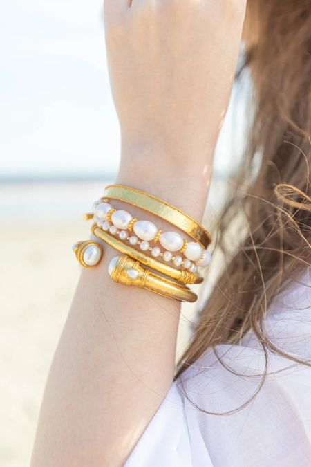 Pretty Pearl stack of 24k gold bracelets and freshwater pearls for a day at the beach and beyond! #pearls #24k gold #jewelry #bracelets 

#LTKGiftGuide #LTKSeasonal #LTKstyletip