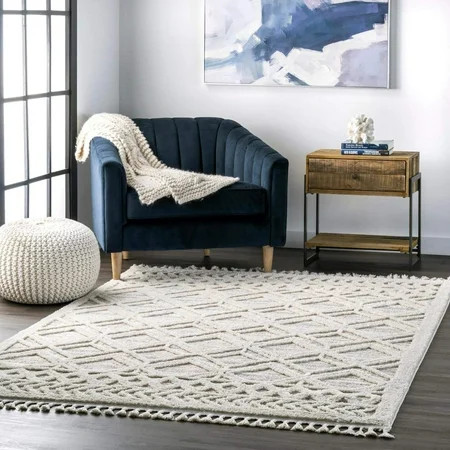 nuLOOM Ansley Soft Lattice Textured Tassel Area Rug, 5' 3"" x 7' 7"", Beige | Walmart (US)