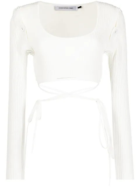 Christopher Esber Deconstruct long-sleeved Tie Crop Top - Farfetch | Farfetch Global