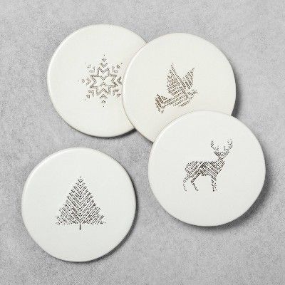 4pk Coaster Set Holiday Motifs Sour Cream - Hearth & Hand™ with Magnolia | Target