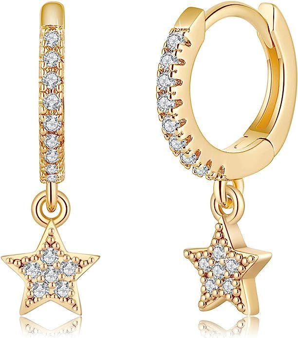 Gold Huggie Hoop Earrings, S925 Sterling Silver Post Dangle Hoop Earrings Hypoallergenic 14K Gold... | Amazon (US)