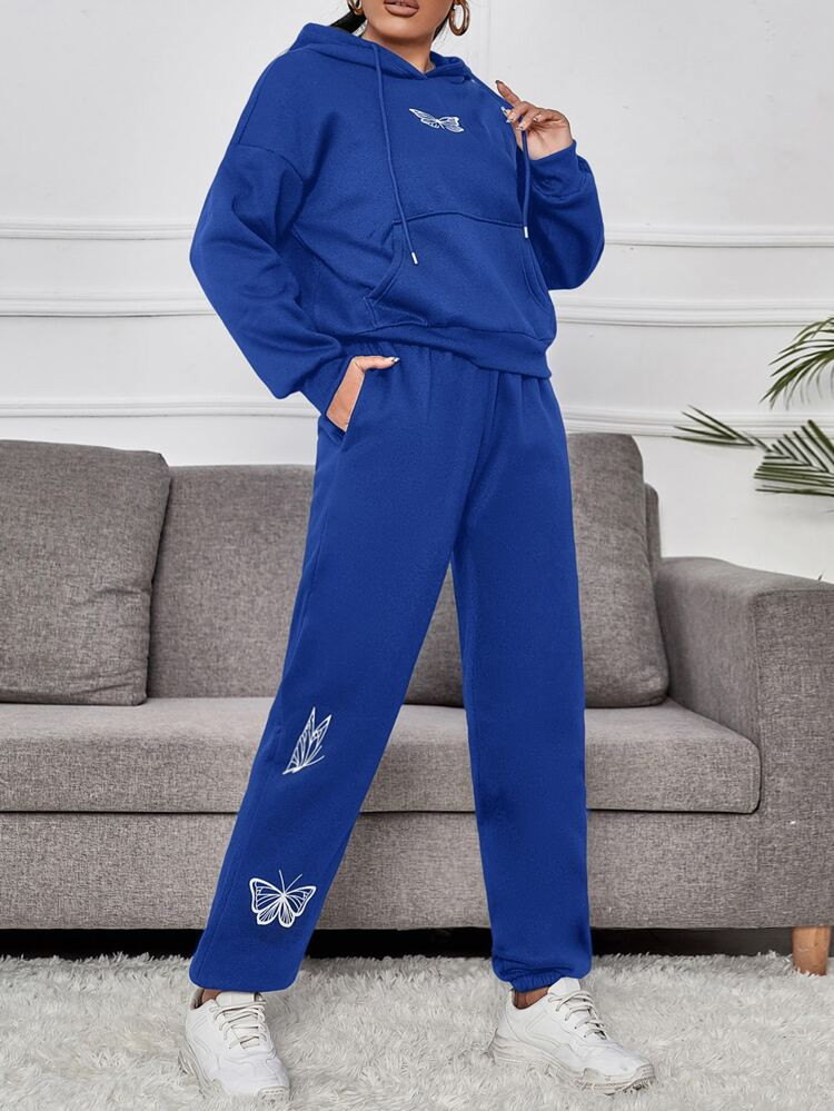 SHEIN EZwear Butterfly Print Hoodie & Sweatpants | SHEIN