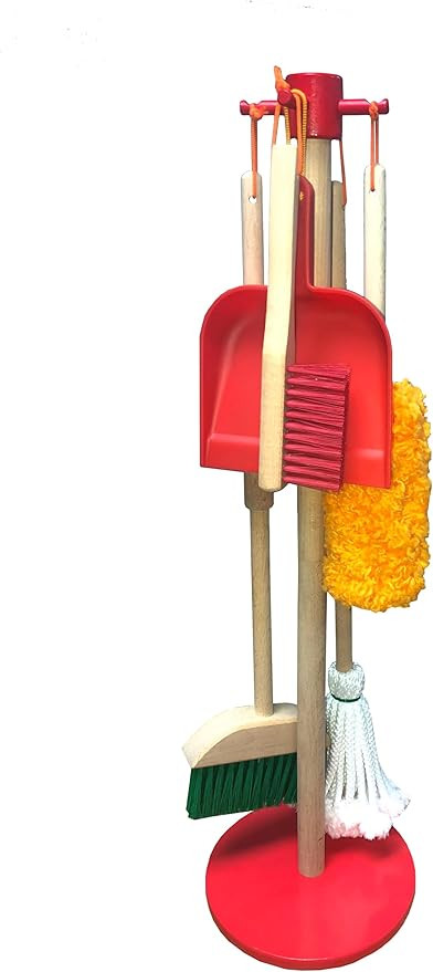 JustForKids Wooden Detachable Kids Cleaning Set - Duster, Brush, Mop, Broom and Hanging Stand Pla... | Amazon (US)