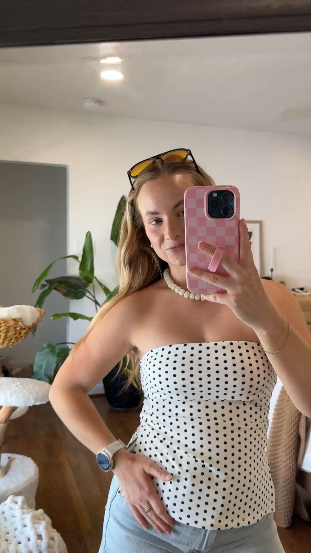 Wearing small in strapless top!