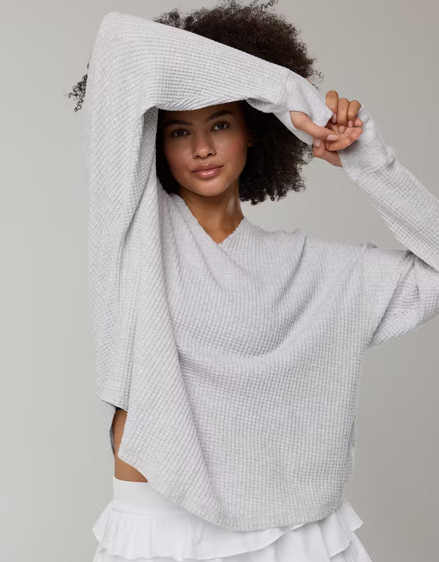 OFFLINE By Aerie Wow! Waffle Notch Neck Long Sleeve T-Shirt | Aerie