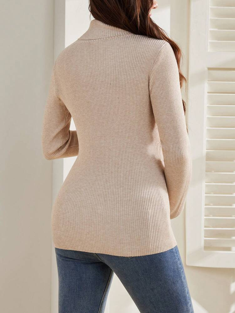 SHEIN Maternity Ribbed Turtleneck Sweater, Elastic Fitted Base Layer | SHEIN