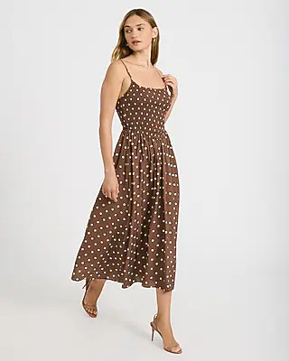 Express Women's Polka Dot Square Neck Smocked Dipped Waist Maxi Dress Medium | Express