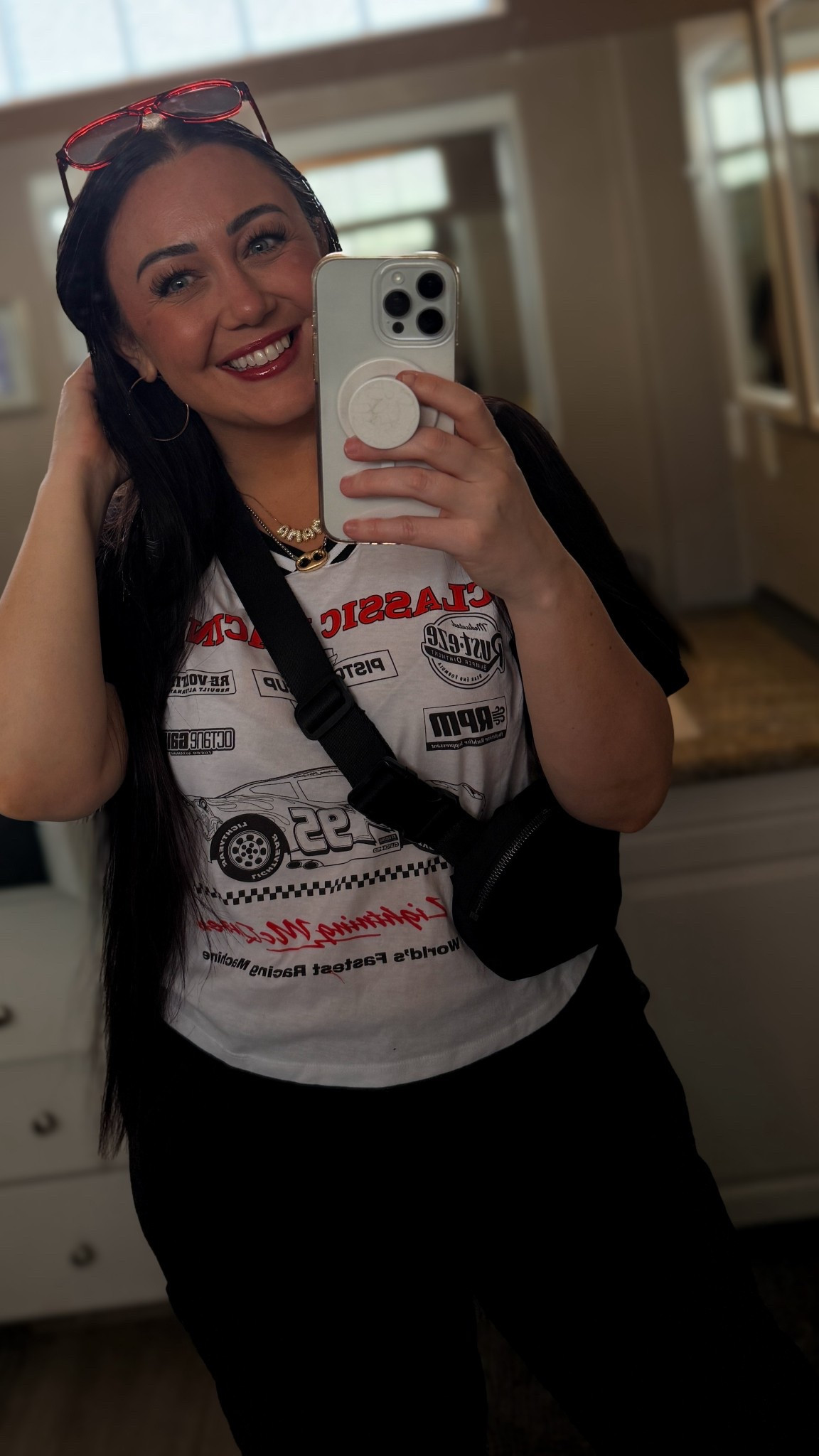 Mom on the go OOTD 
Shirt medium (normally a large) 
Pants size 14/XL rubs true to size

For reference i am 5’5 and 188lbs 

#LTKMidsize #LTKmomlife #LTKootd
