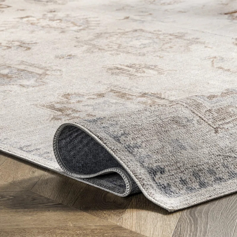 Grantsboro Oriental Machine Washable Beige Area Rug | Wayfair North America