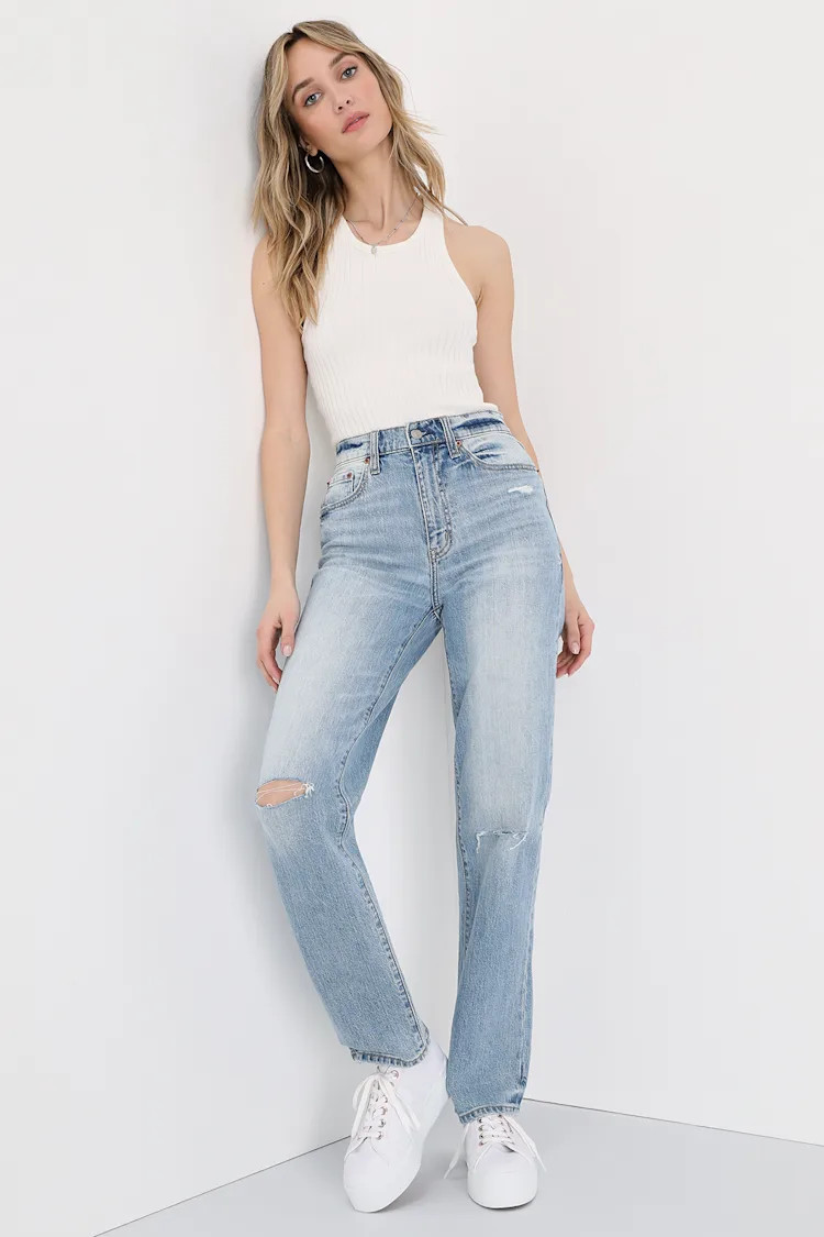Sundaze Light Wash Distressed Denim High Rise Dad Jeans | Lulus