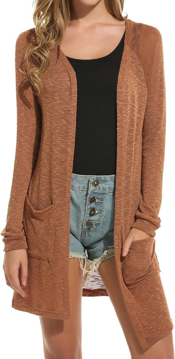 ELESOL Women’s Cardigan Sweater, Loose Casual Open Front with Pockets Long Sleeved for Sun-Scre... | Amazon (US)