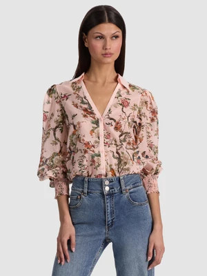 CHARIS BUTTON DOWN BLOUSE - SUNSET GROVE ENGLISH ROSE | Alice + Olivia