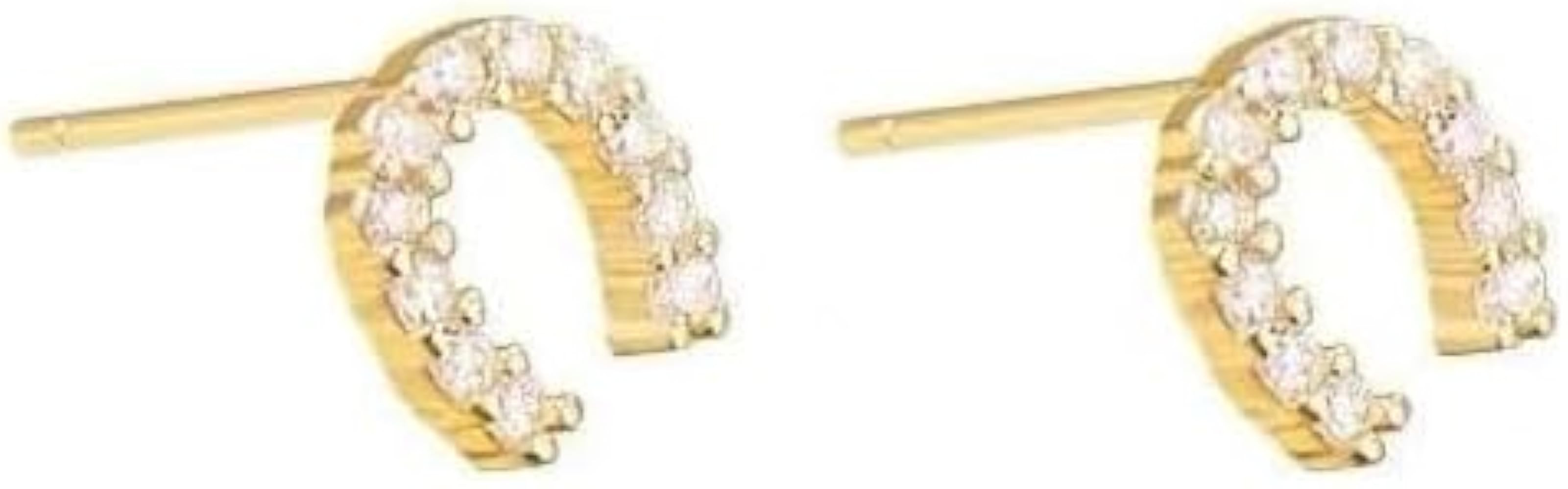 Lucky Horseshoe S925 Sterling Silver Small Stud Earrings for Women Cubic Zirconia Dainty Elegant ... | Amazon (US)