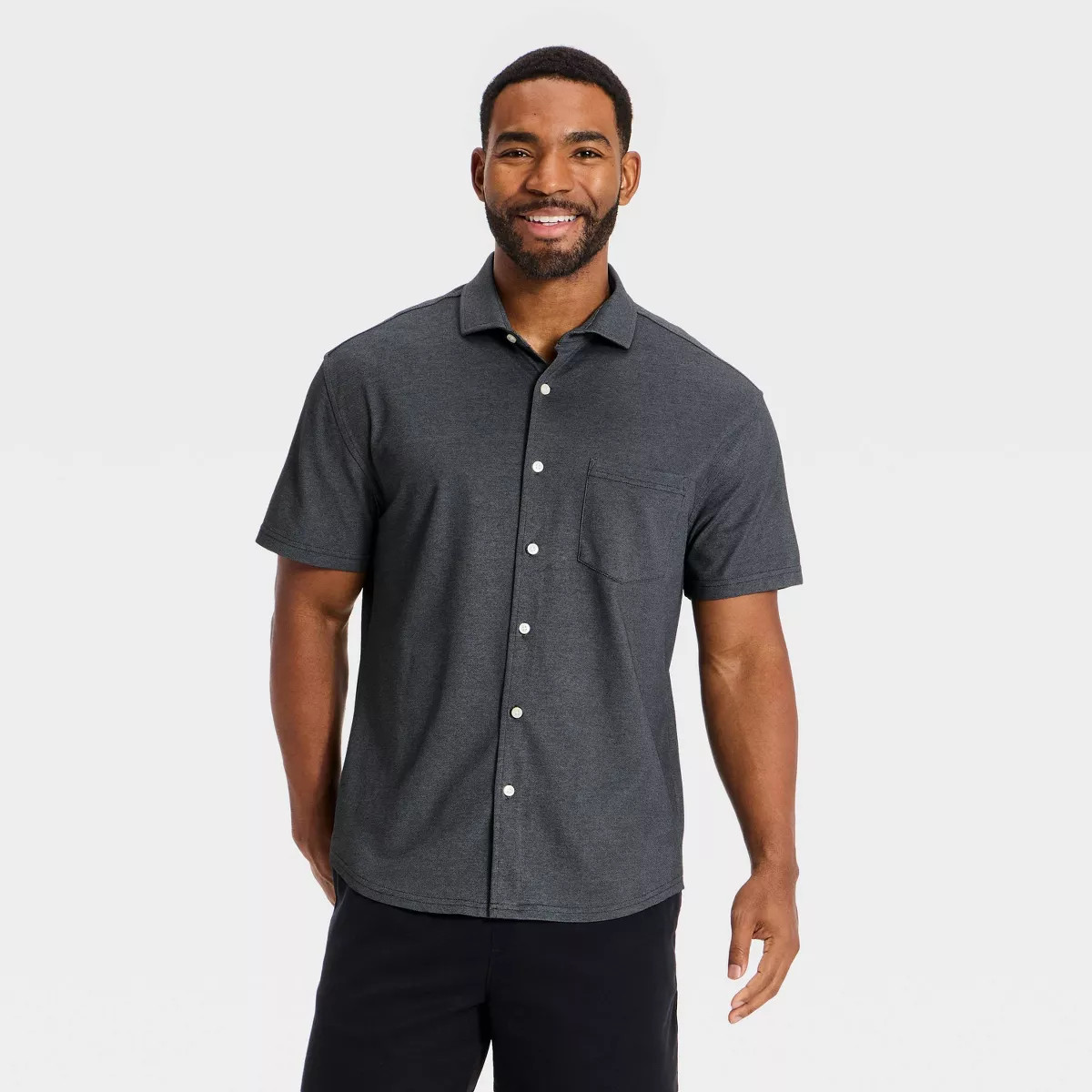 Men's Short Sleeve Comfort Pique Button-Down Shirt - Goodfellow & Co™ Black S | Target