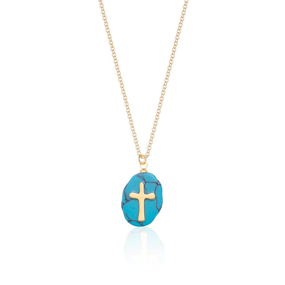 Cross Necklace for Women 14K Gold Plated Crystal Pendant Necklace Handmade Gem Necklaces Dainty G... | Amazon (US)