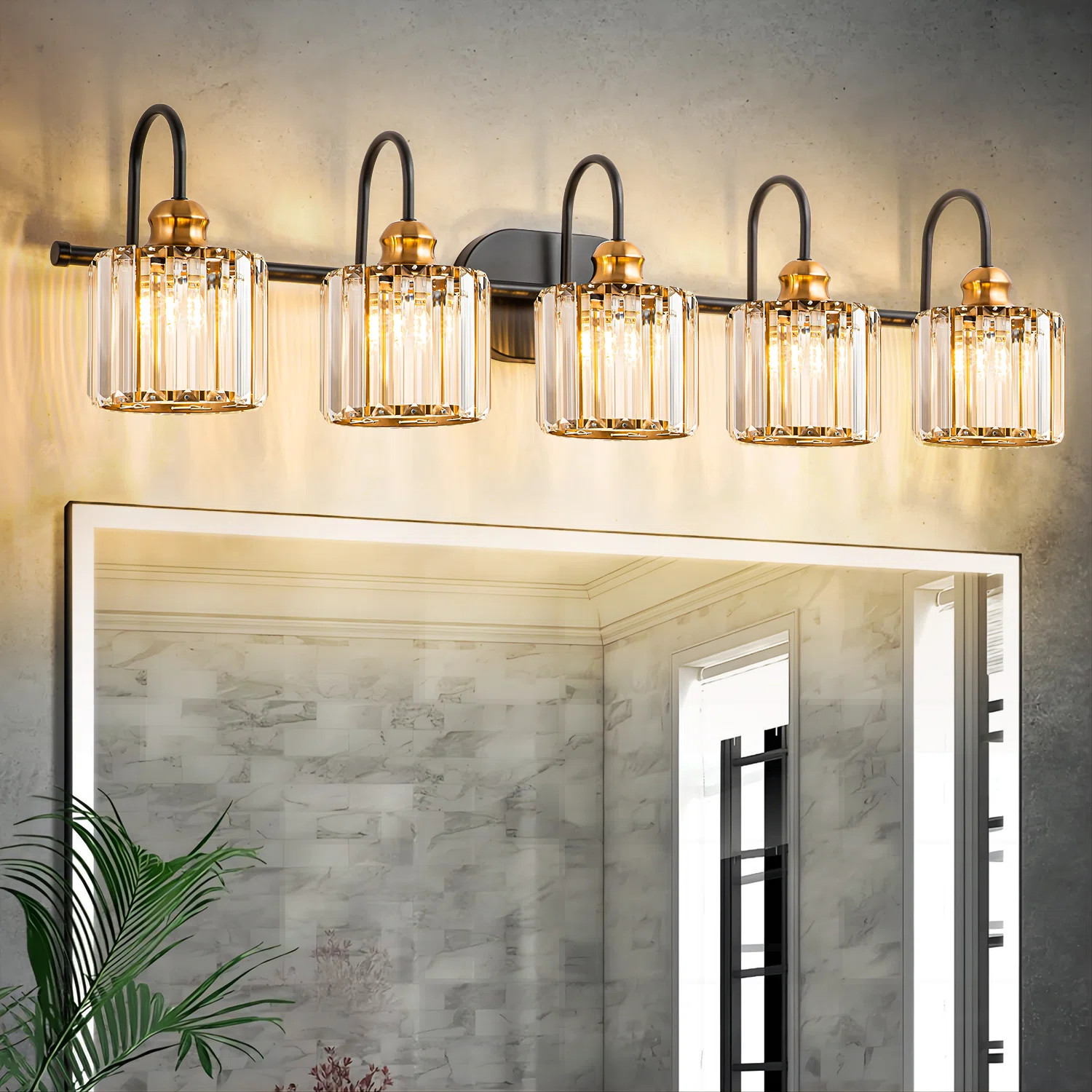 Gjystina 3-Light Dimmable Gold-Black/Chrome Crystal Vanity Light | Wayfair North America