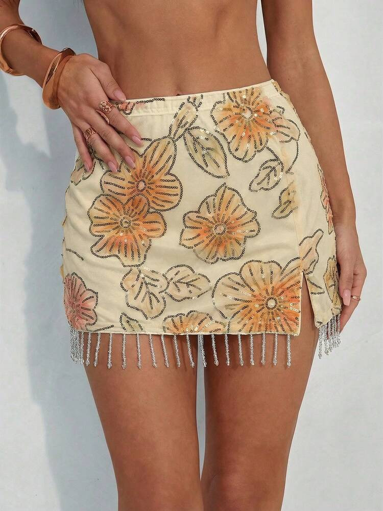 Aloruh Falda De Playa Elegante Con Flecos Y Lentejuelas Para Mujeres, Para Festival De Música, Fiesta O Vacaciones. Falda De Lentejuelas Para Mujeres. | SHEIN
