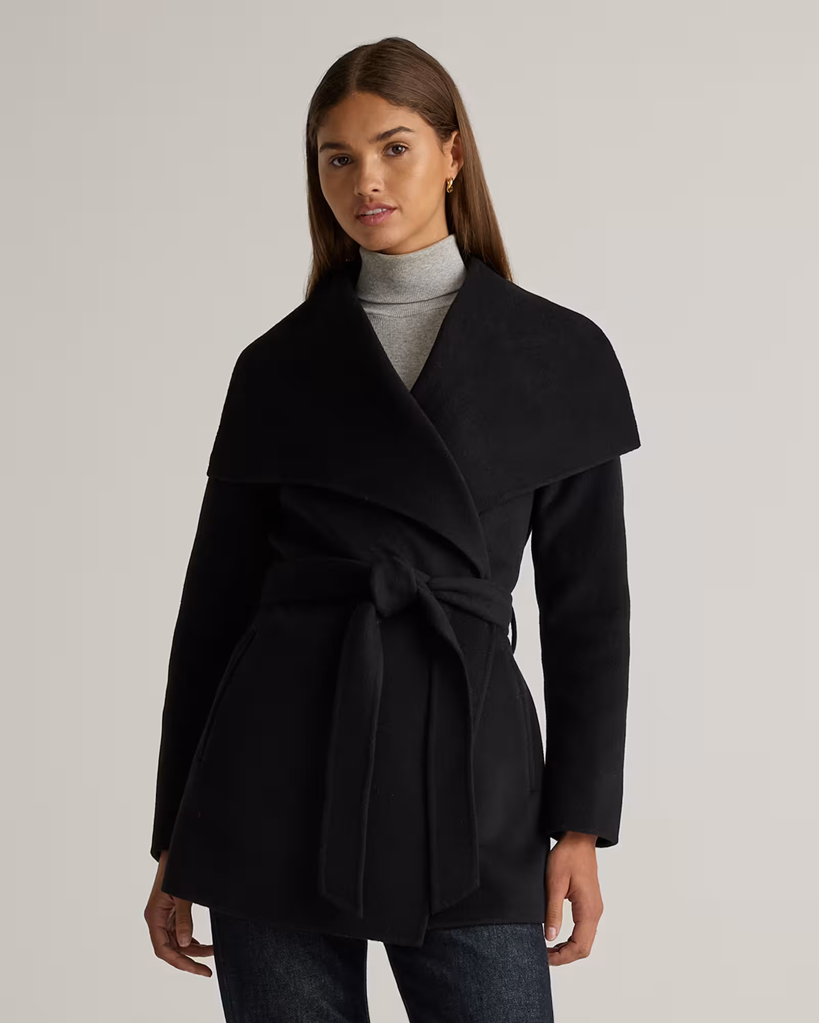 Double-Faced Merino Wool Draped Collar Short Wrap Coat | Quince